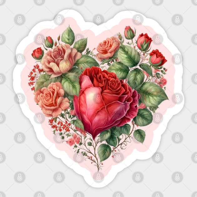 Heart Shaped Blooming Rose Flowers Bush Sticker by Biophilia